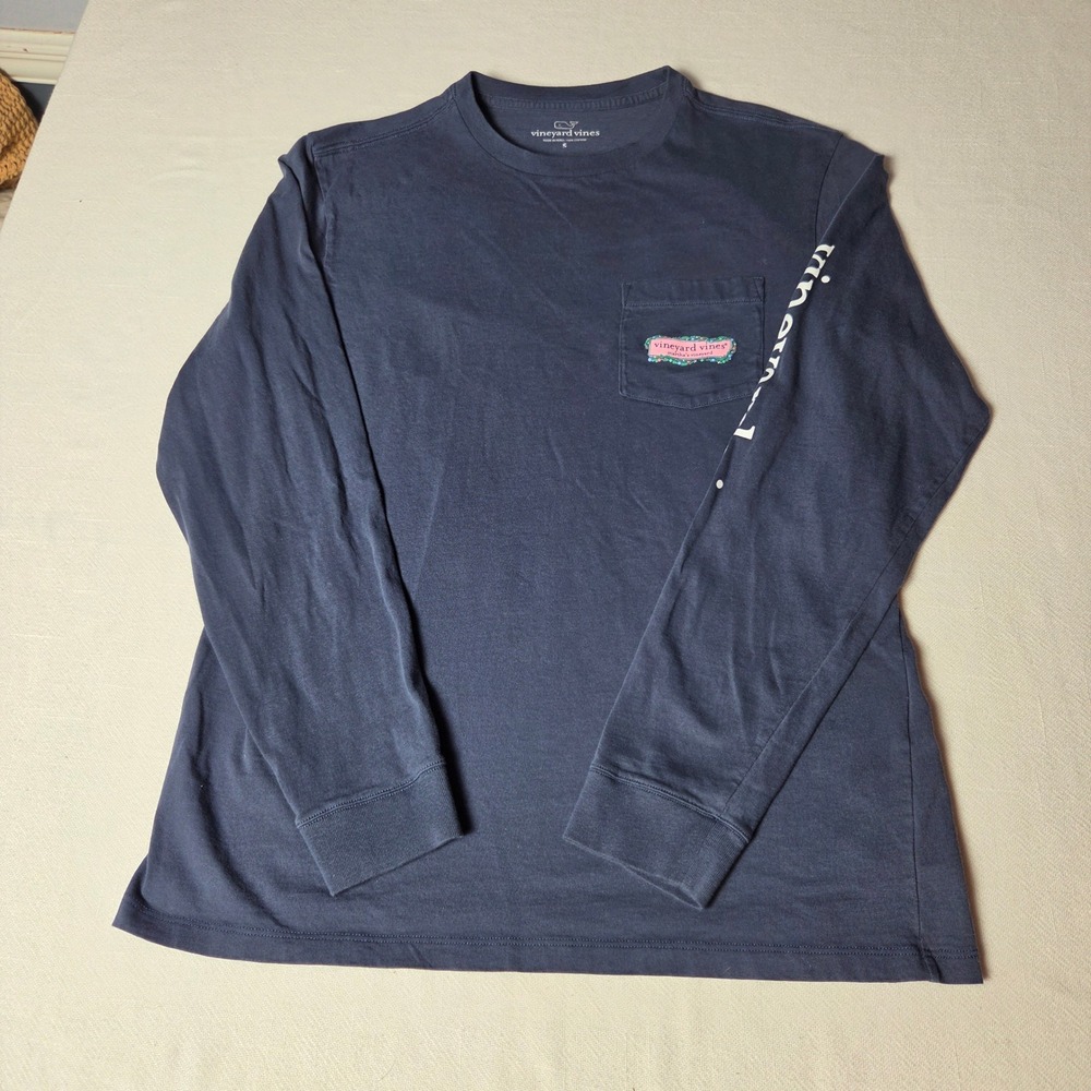 Vineyard Vines Mens Small Navy Blue Holiday Christmas Lights Long Sleeve T-Shirt